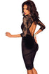 Sexy V Neck Lace and Velvet Cut out Back Evening Dress